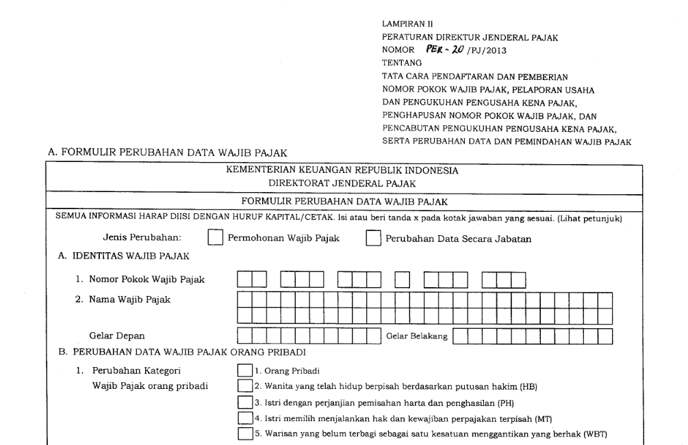 formulir perubahan data WP PER 20_2013